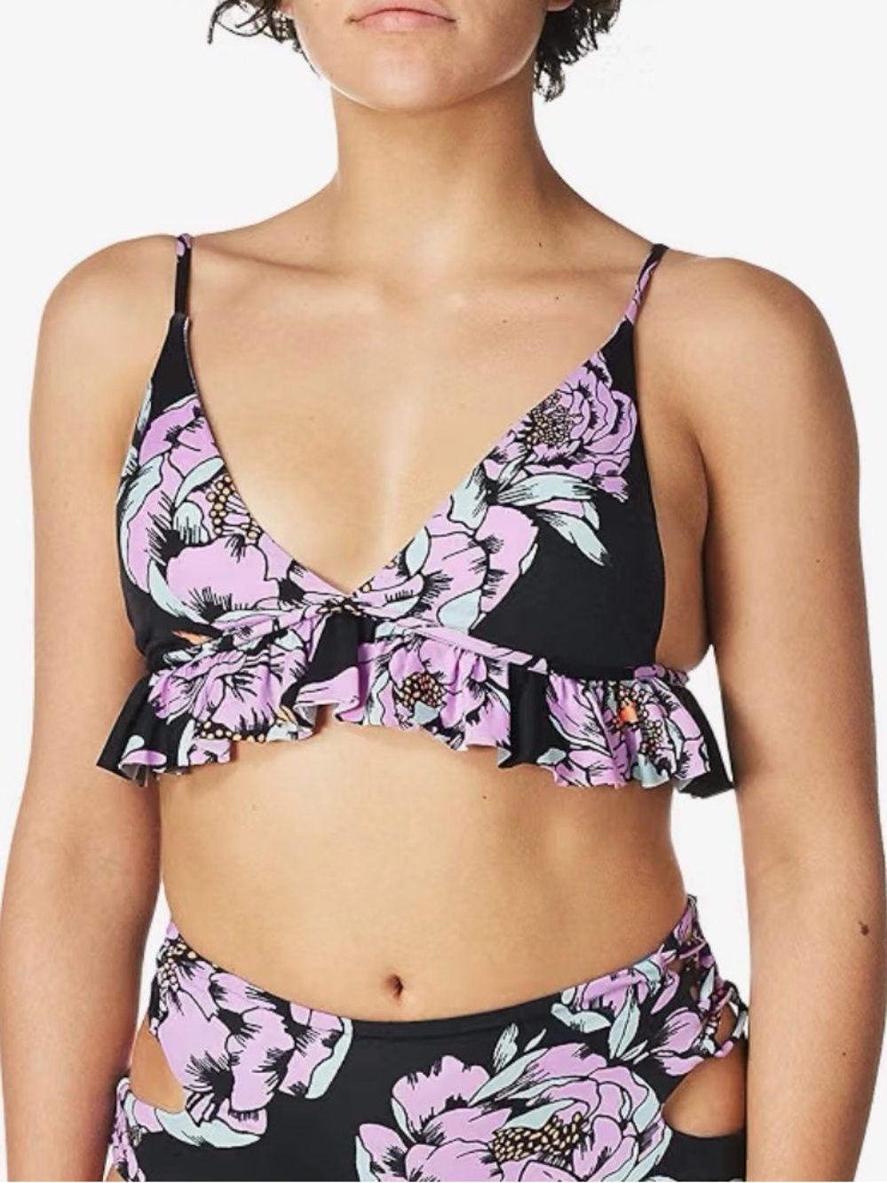 Maaji Floral Ruffle Bandeau Bralette Miramar flounce woman’s swim top medium